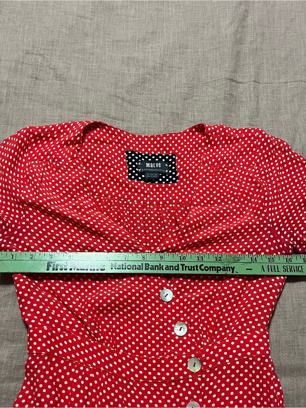 Maeve by Anthropologie Red Polka Dot Button Front Midi Dress Size 2 Ruffle Hem - Picture 10 of 10